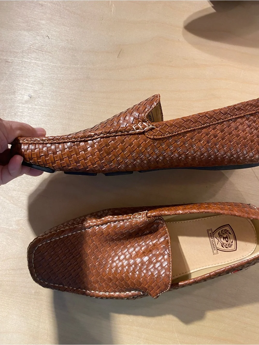 Phat Classic Men's Woven Brown Leather Slip-On Loafers 10